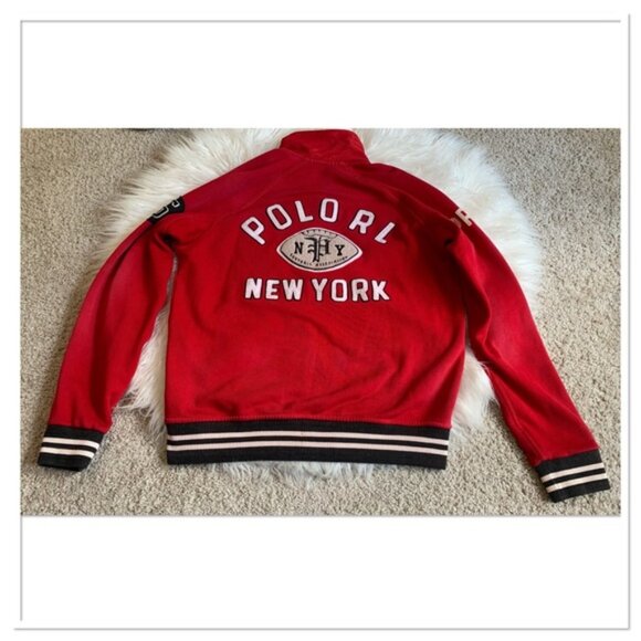 Polo Ralph Lauren Varsity Jacket Indian Chief New York Red Cream Size Large - Picture 11 of 16
